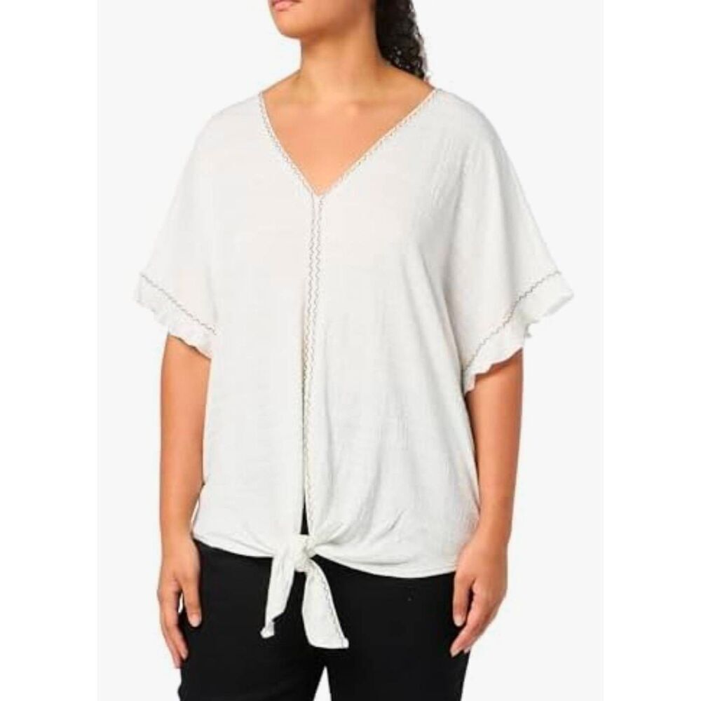 🔺️Max Studio White Gauzy Knotted Short Sleeve Top Medium